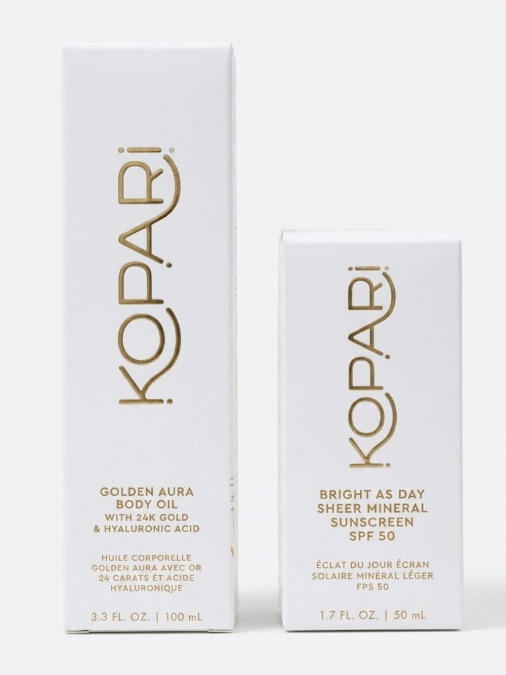Kopari Skincare Set: Golden Aura Body Oil (3.3 oz) & Bright As Day SPF 50